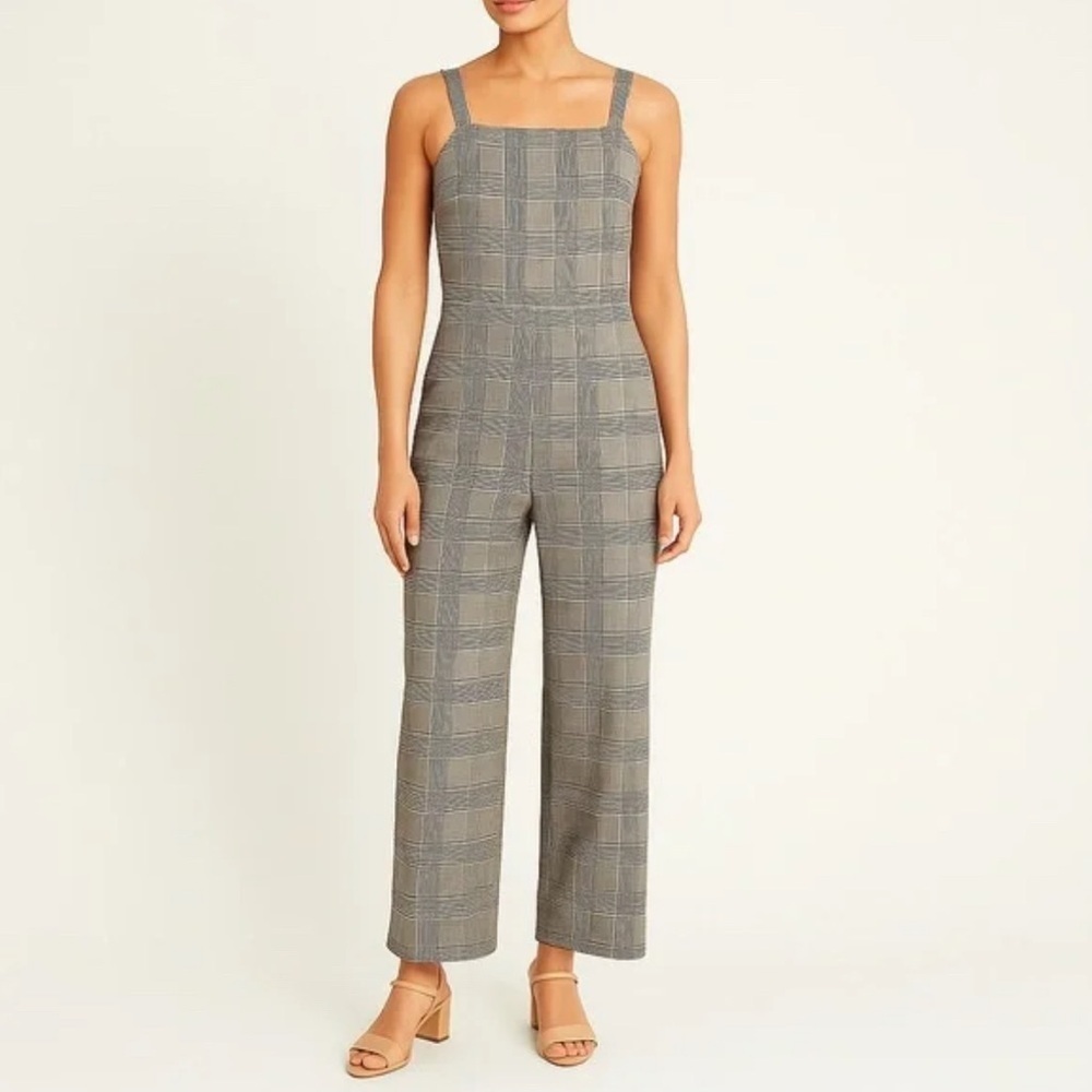 Anthropologie Gray Plaid Jumpsuit